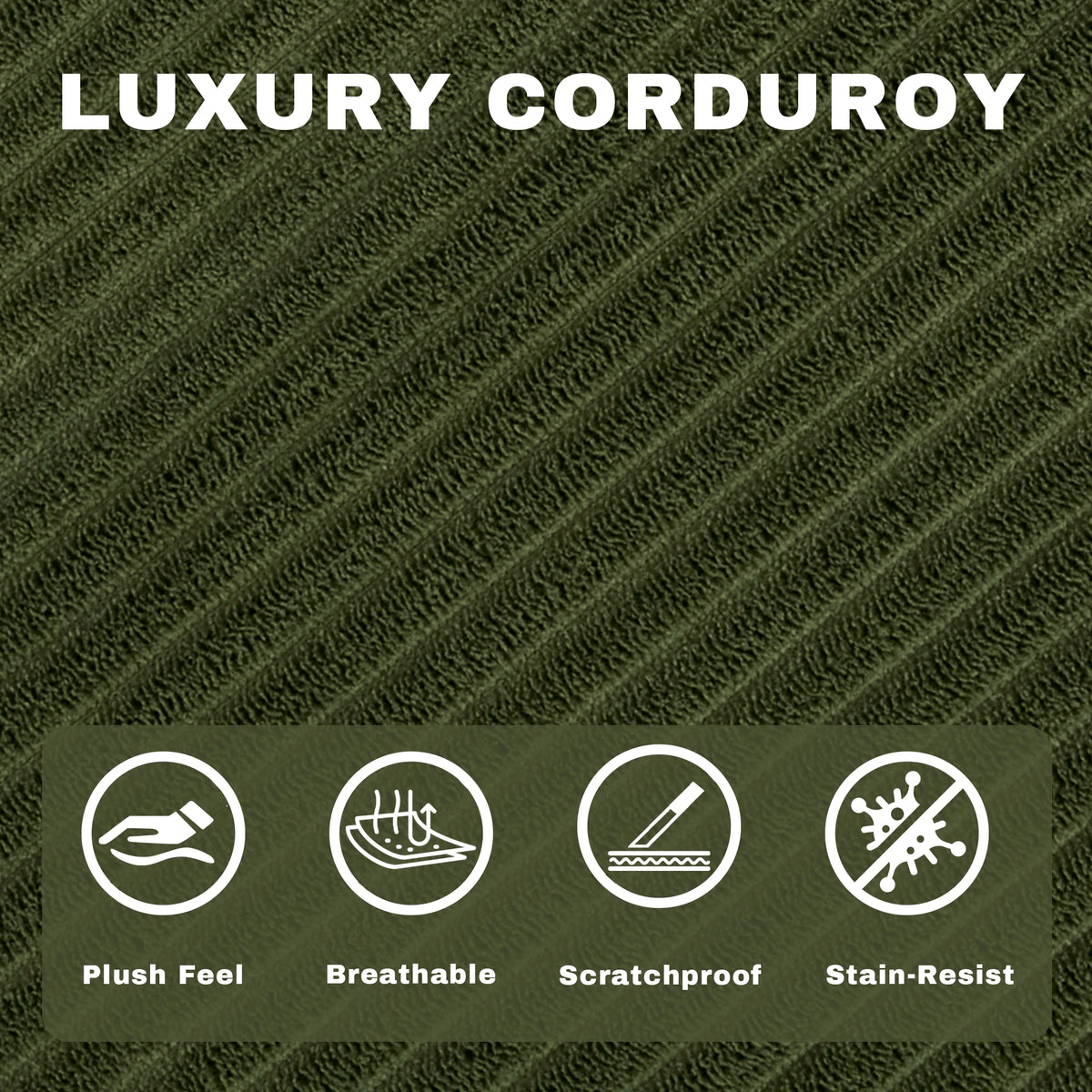 Green Small Space Modular Floor Sectional Sofa, Corduroy Convertible Chaise Lounge Sofa, No Assembly Vacuum Compressed Sofa with Sturdy Iron Support Frame