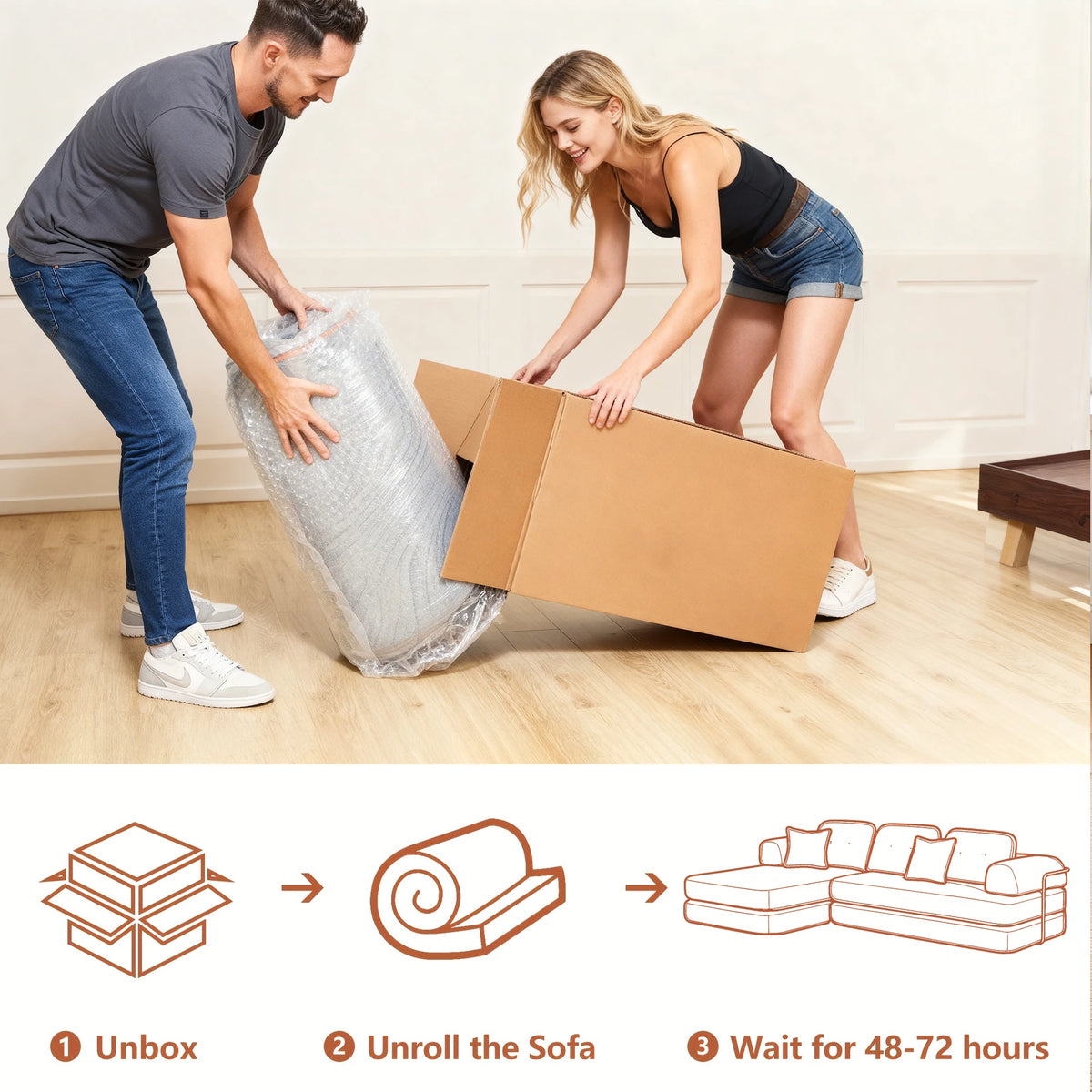 104' Boneless Couch Foldable Convertible Futon Sleeper Sofa Bed Floor Chenille L-Shaped Chaise Lounge for Living Room Sofas