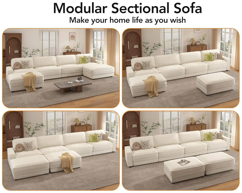 160" Oversized Modular Sectional Sofa, U Shaped Couch Set with 2 Pillows, 6 Seat Comfy Cloud Couches with 2 Movable, Customized