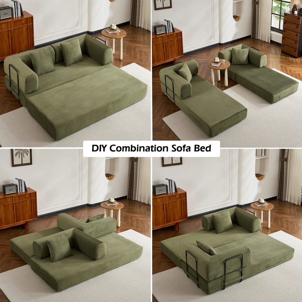 79" Folding Convertible Sofa Bed, Oversized Corduroy Futon Floor Couch, Boneless Loveseat for Small Spaces, Living Room, Bedroom