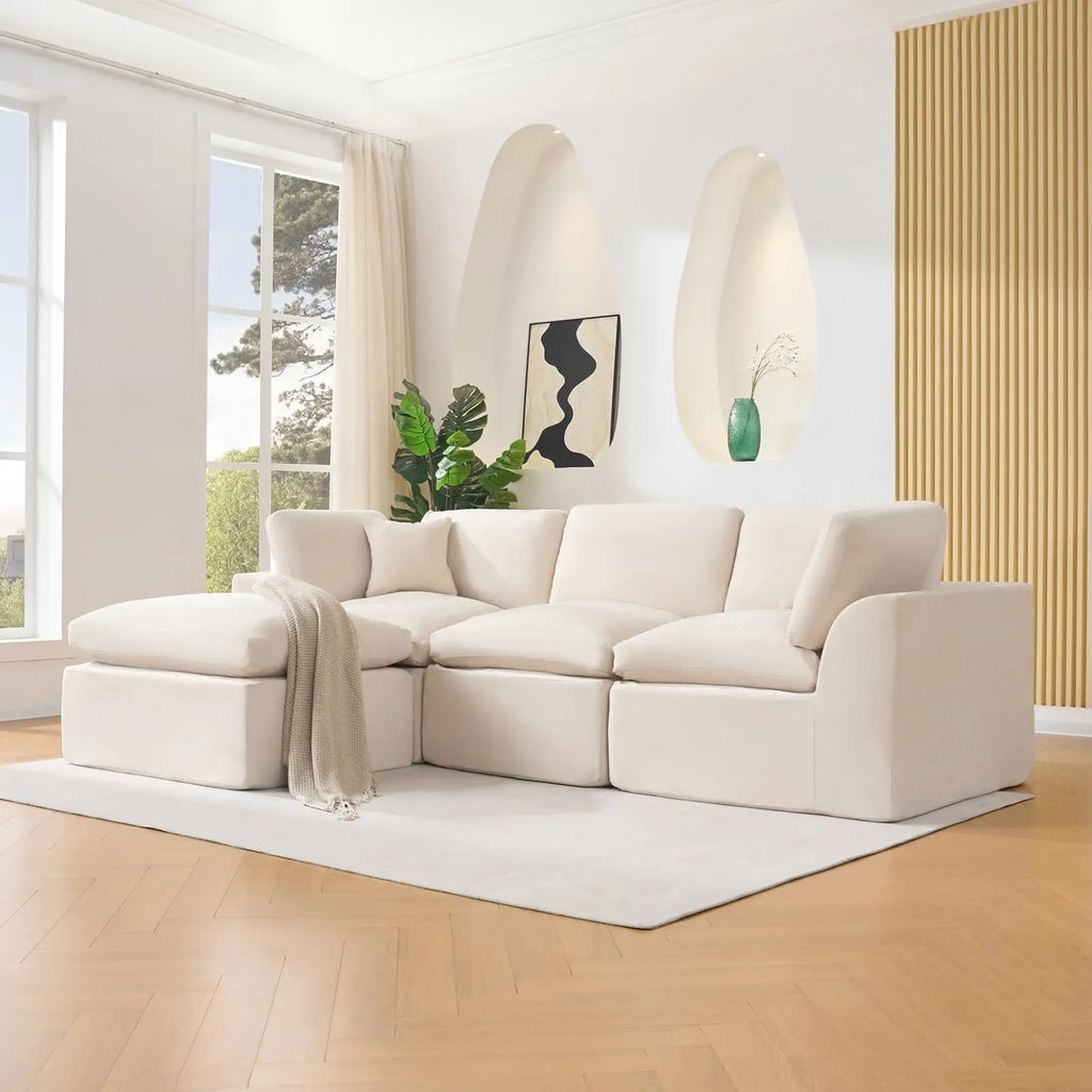 Modular Sectional Sofa 110 Inch Deep Seat Memory Foam Couch Boneless Comfort No Assembly Needed For Living Room Or Bedroom White