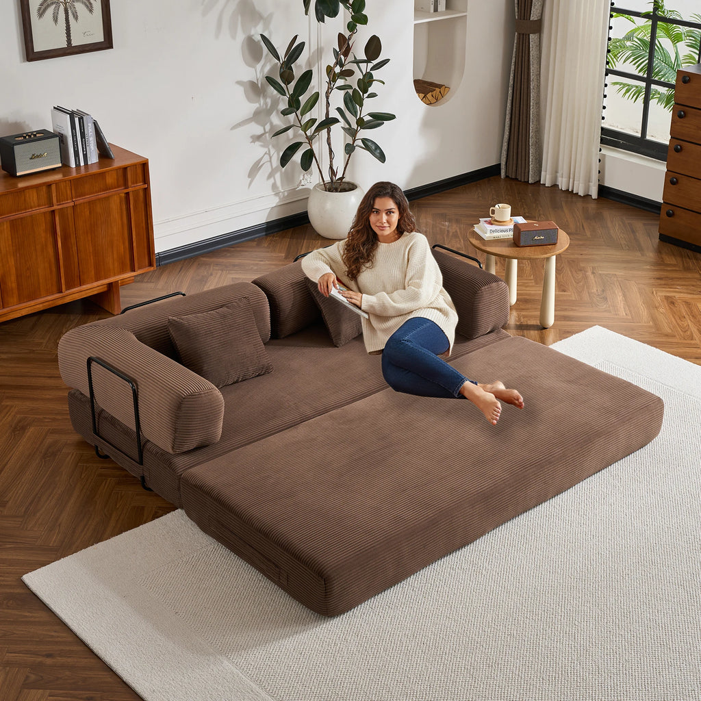 79" Folding Convertible Sofa Bed, Oversized Corduroy Futon Floor Couch, Boneless Loveseat for Small Spaces, Living Room, Bedroom
