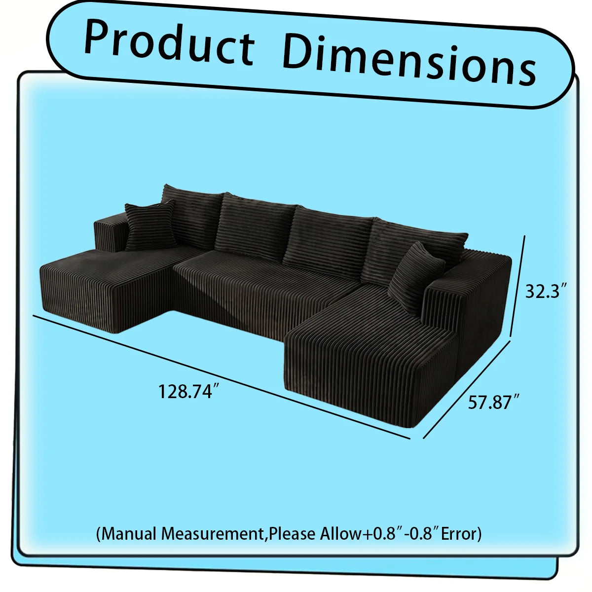 Large‑Size U‑Shape Modular Cloud Sofa with Cup Holders, Compressed Sofa Set, Velvet Fabric, for Suite & Villa Living Room