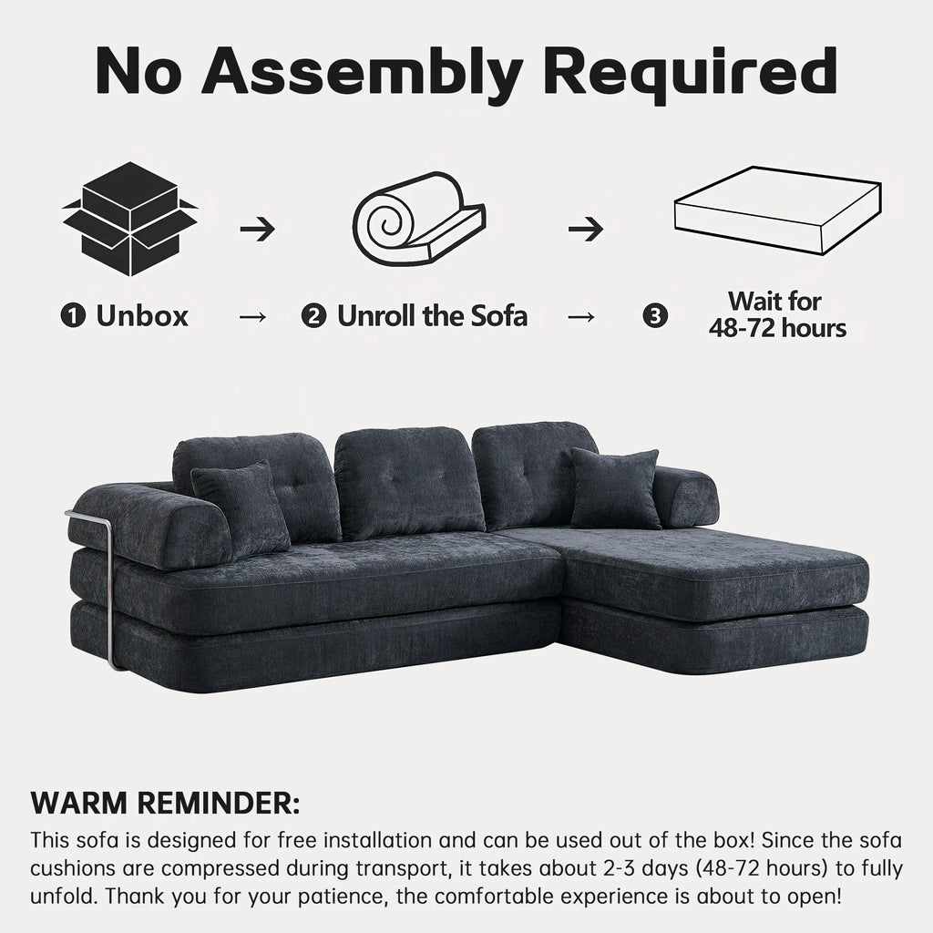 104' Boneless Couch Foldable Convertible Futon Sleeper Sofa Bed Floor Chenille L-Shaped Chaise Lounge for Living Room Sofas
