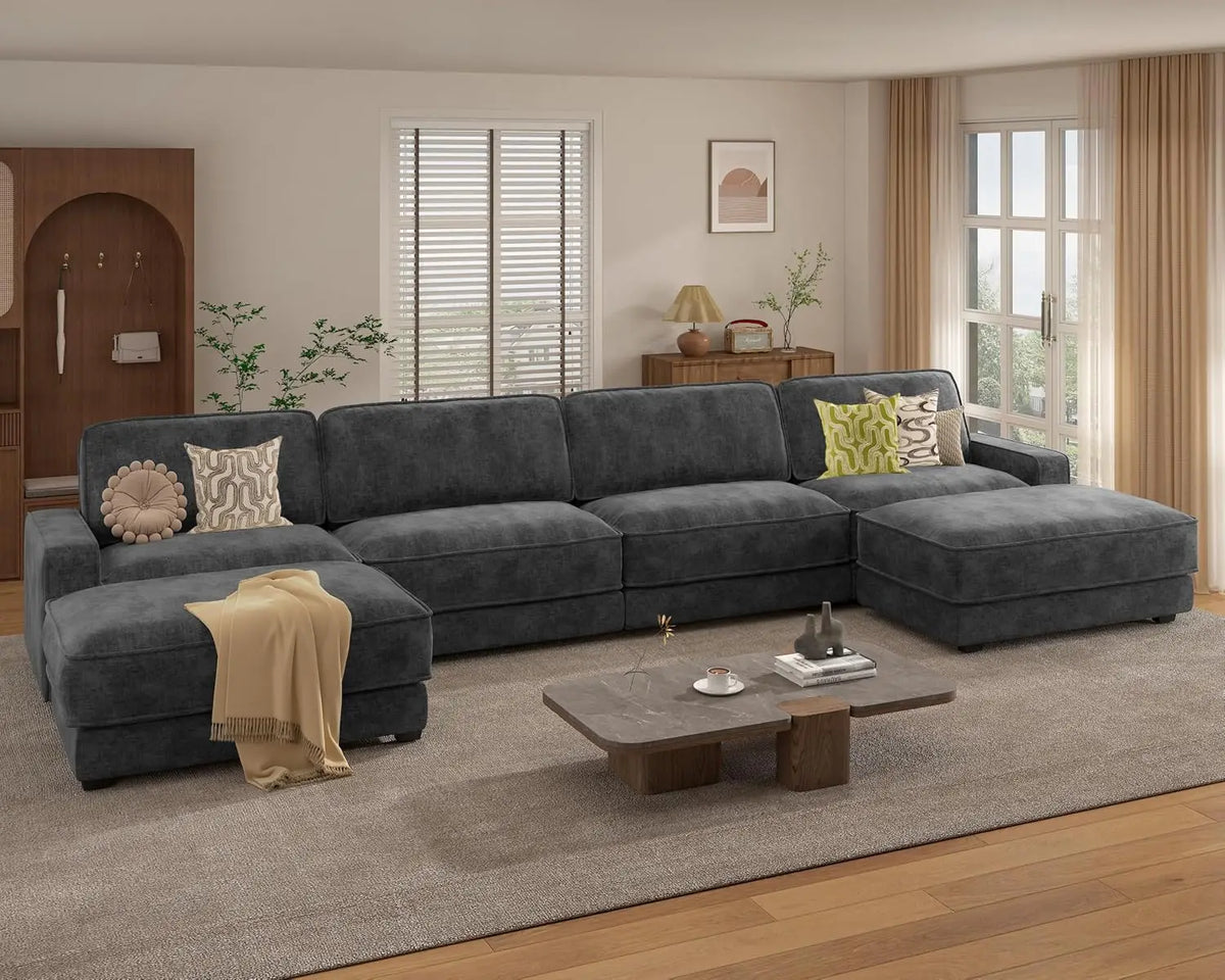 160" Oversized Modular Sectional Sofa, U Shaped Couch Set with 2 Pillows, 6 Seat Comfy Cloud Couches with 2 Movable, Customized