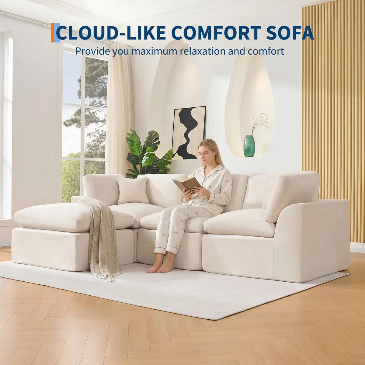 Modular Sectional Sofa 110 Inch Deep Seat Memory Foam Couch Boneless Comfort No Assembly Needed For Living Room Or Bedroom White