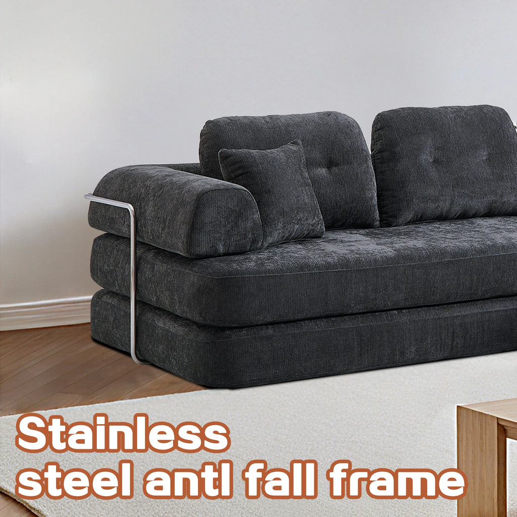 104' Boneless Couch Foldable Convertible Futon Sleeper Sofa Bed Floor Chenille L-Shaped Chaise Lounge for Living Room Sofas