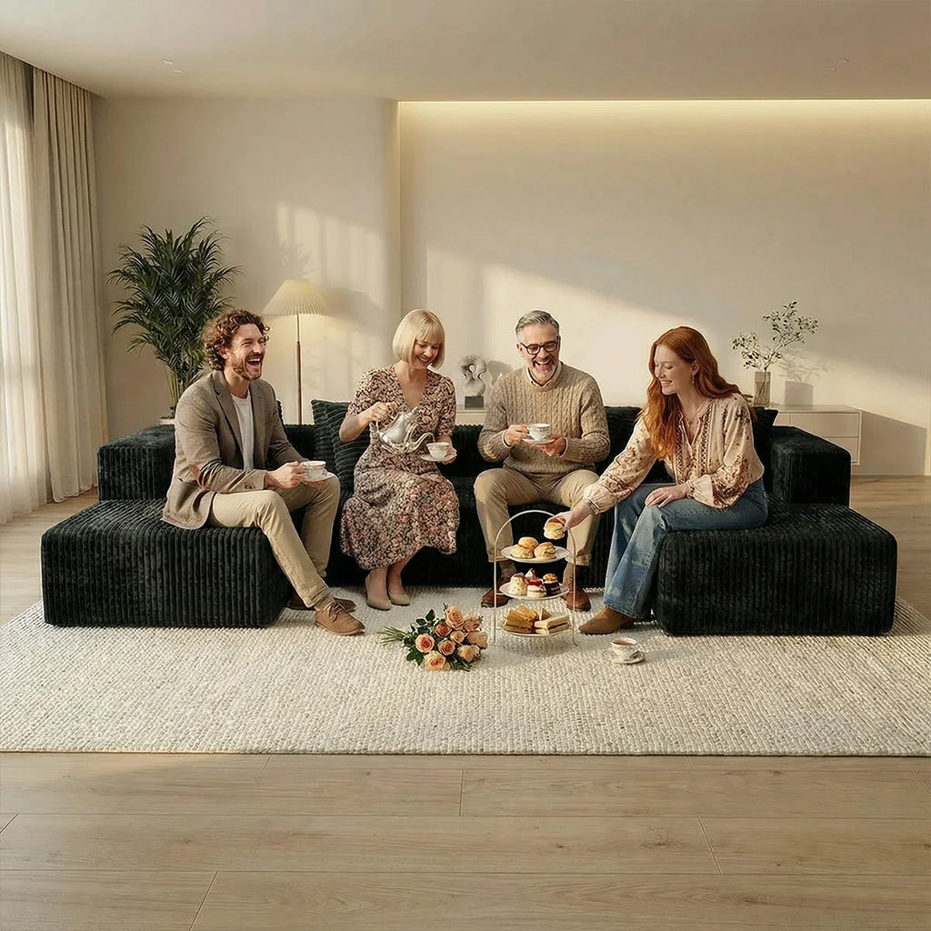 Large‑Size U‑Shape Modular Cloud Sofa with Cup Holders, Compressed Sofa Set, Velvet Fabric, for Suite & Villa Living Room