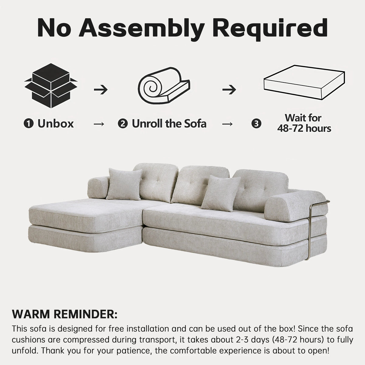 104' Boneless Couch Foldable Convertible Futon Sleeper Sofa Bed Floor Chenille L-Shaped Chaise Lounge for Living Room Sofas