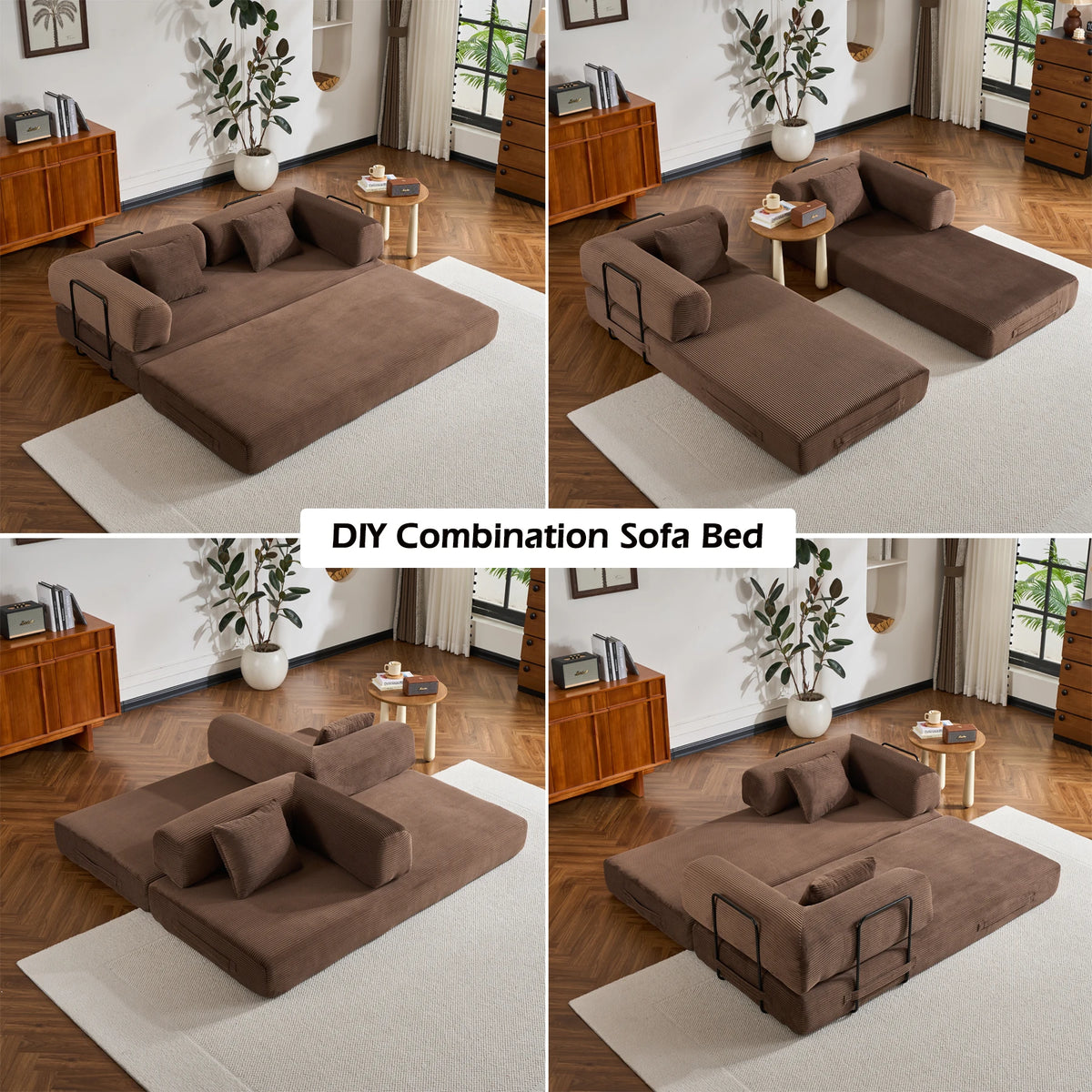 79" Folding Convertible Sofa Bed, Oversized Corduroy Futon Floor Couch, Boneless Loveseat for Small Spaces, Living Room, Bedroom