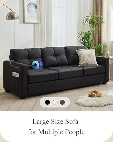 TYBOATLE 65" Futon Sofa Bed 2 USB - Tufted Upholstered Adjustable Loveseat Modern Mid Century for Small Spaces Dark Grey