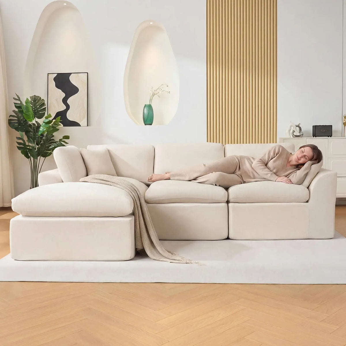 Modular Sectional Sofa 110 Inch Deep Seat Memory Foam Couch Boneless Comfort No Assembly Needed For Living Room Or Bedroom White