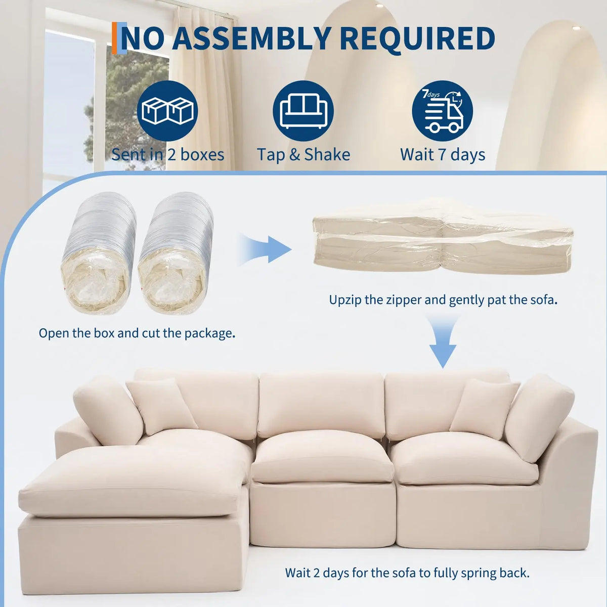 Modular Sectional Sofa 110 Inch Deep Seat Memory Foam Couch Boneless Comfort No Assembly Needed For Living Room Or Bedroom White