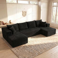 Large‑Size U‑Shape Modular Cloud Sofa with Cup Holders, Compressed Sofa Set, Velvet Fabric, for Suite & Villa Living Room