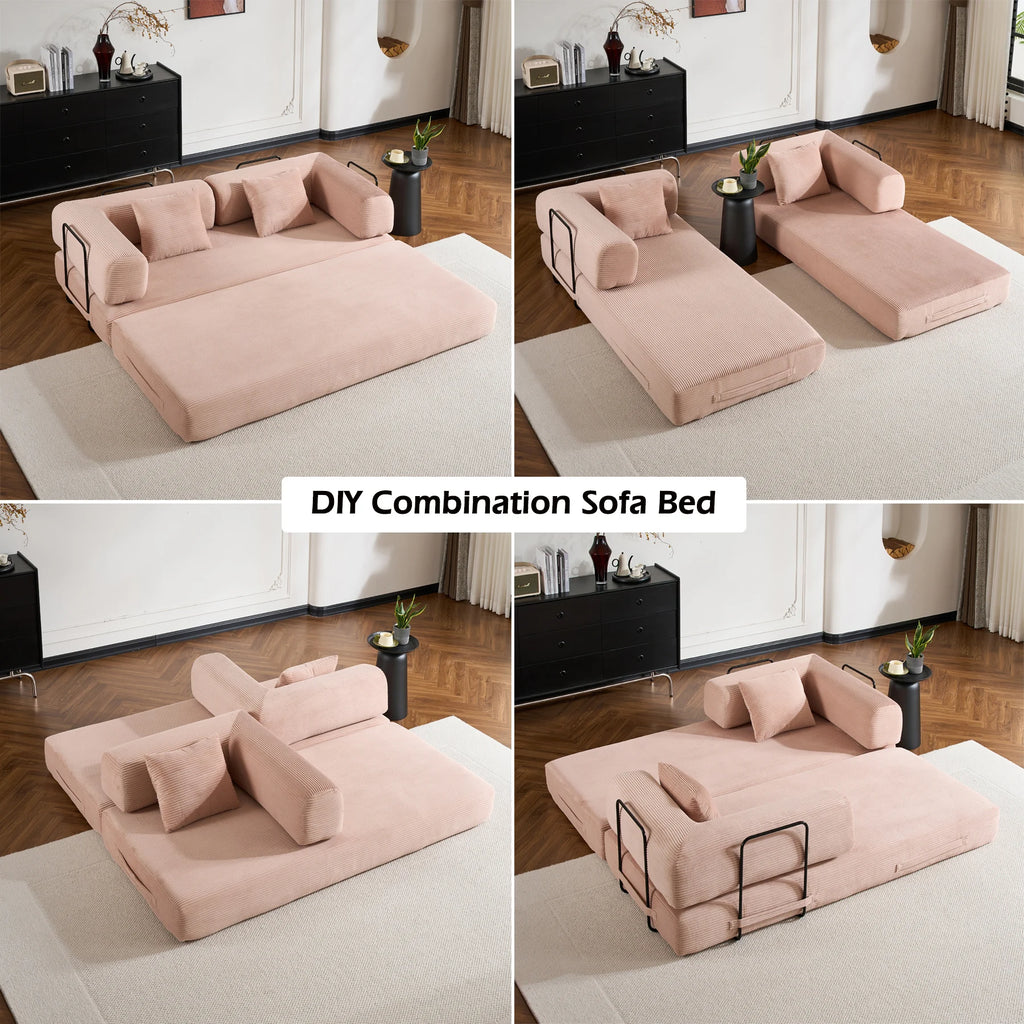 79" Folding Convertible Sofa Bed, Oversized Corduroy Futon Floor Couch, Boneless Loveseat for Small Spaces, Living Room, Bedroom