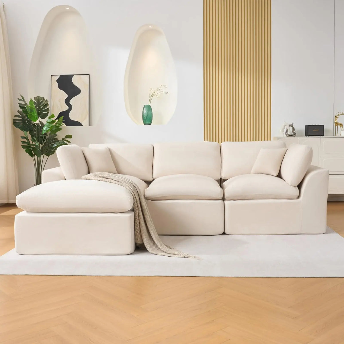 Modular Sectional Sofa 110 Inch Deep Seat Memory Foam Couch Boneless Comfort No Assembly Needed For Living Room Or Bedroom White