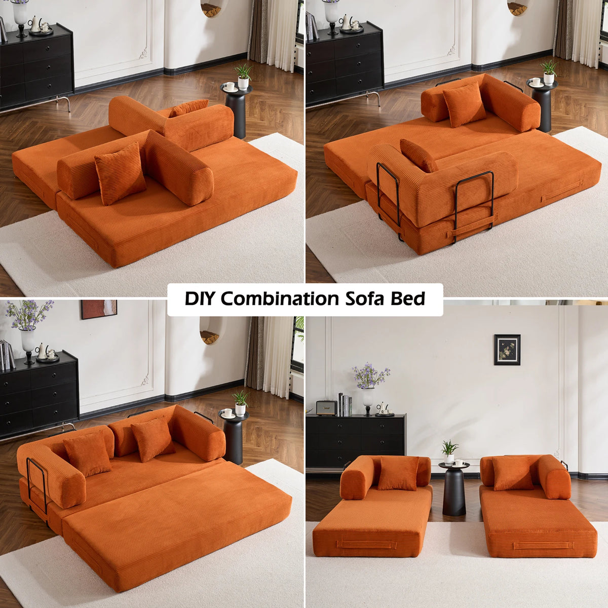 79" Folding Convertible Sofa Bed, Oversized Corduroy Futon Floor Couch, Boneless Loveseat for Small Spaces, Living Room, Bedroom