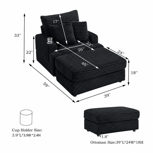 39-Inch Soft-Seat Single Sofa With Footrests Equipped With A Cup Holder Corduroy Fabric Is Highly Suitable for Use In The Living Room Or Bedroom