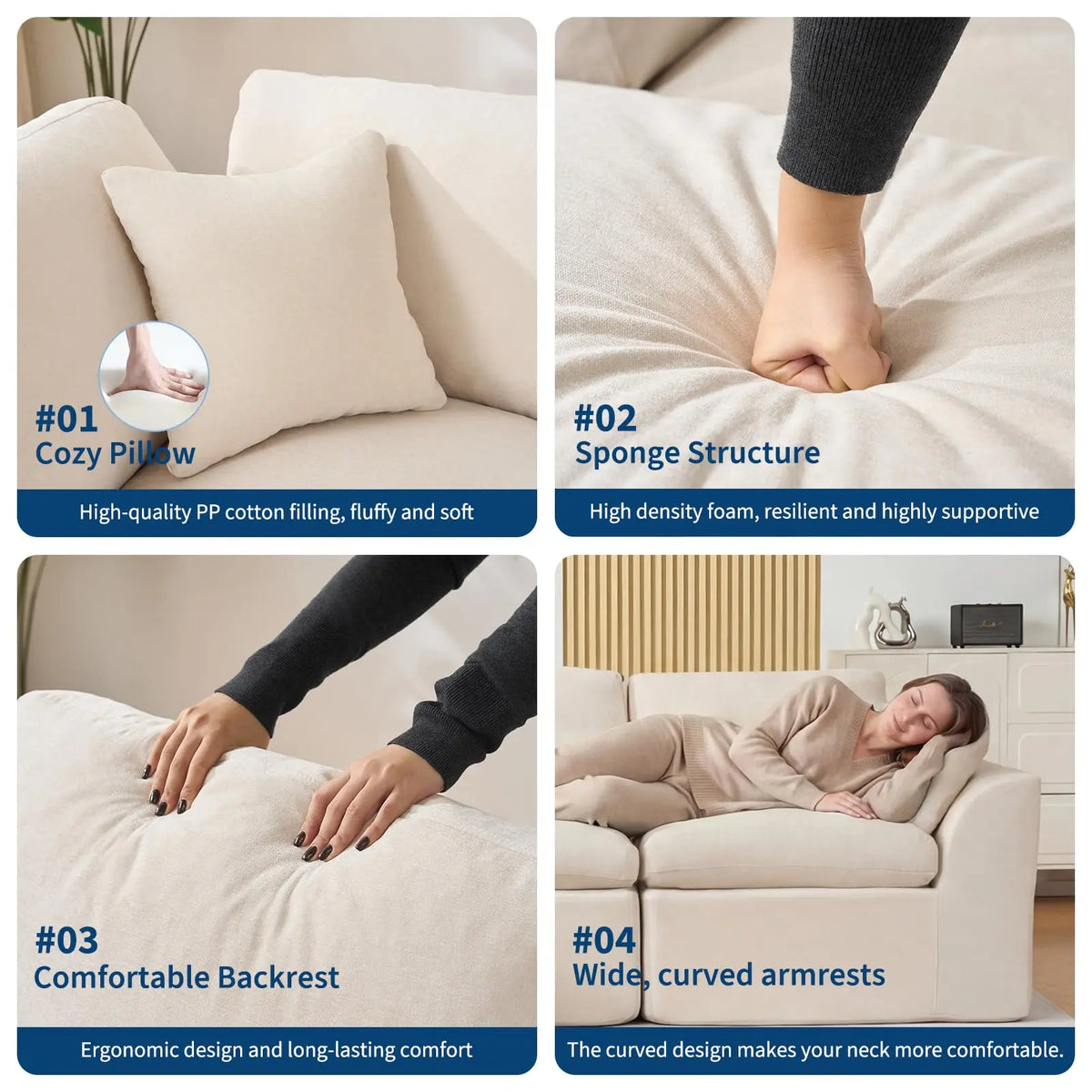 Modular Sectional Sofa 110 Inch Deep Seat Memory Foam Couch Boneless Comfort No Assembly Needed For Living Room Or Bedroom White